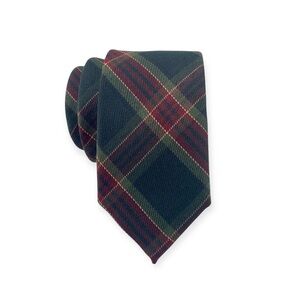 Men’s Forest Green and Burgundy Tartan Slim Necktie Winter Holiday Party Tie